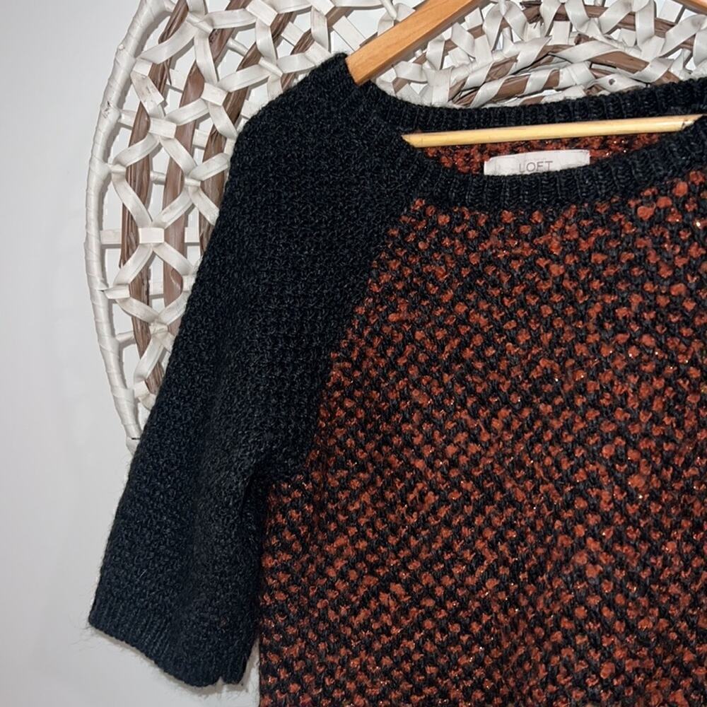 LOFT orange and gray crewneck sweater size small - Picture 3 of 6